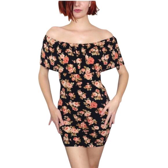 Forever 21- Off the Shoulder Floral Dress Size Small Knit Dress Bodycon Summer - Picture 6 of 10